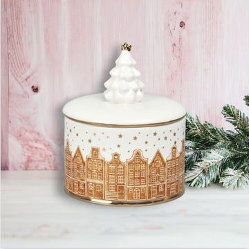 GINGERBREAD BROWNSTONE BOWL WITH LID