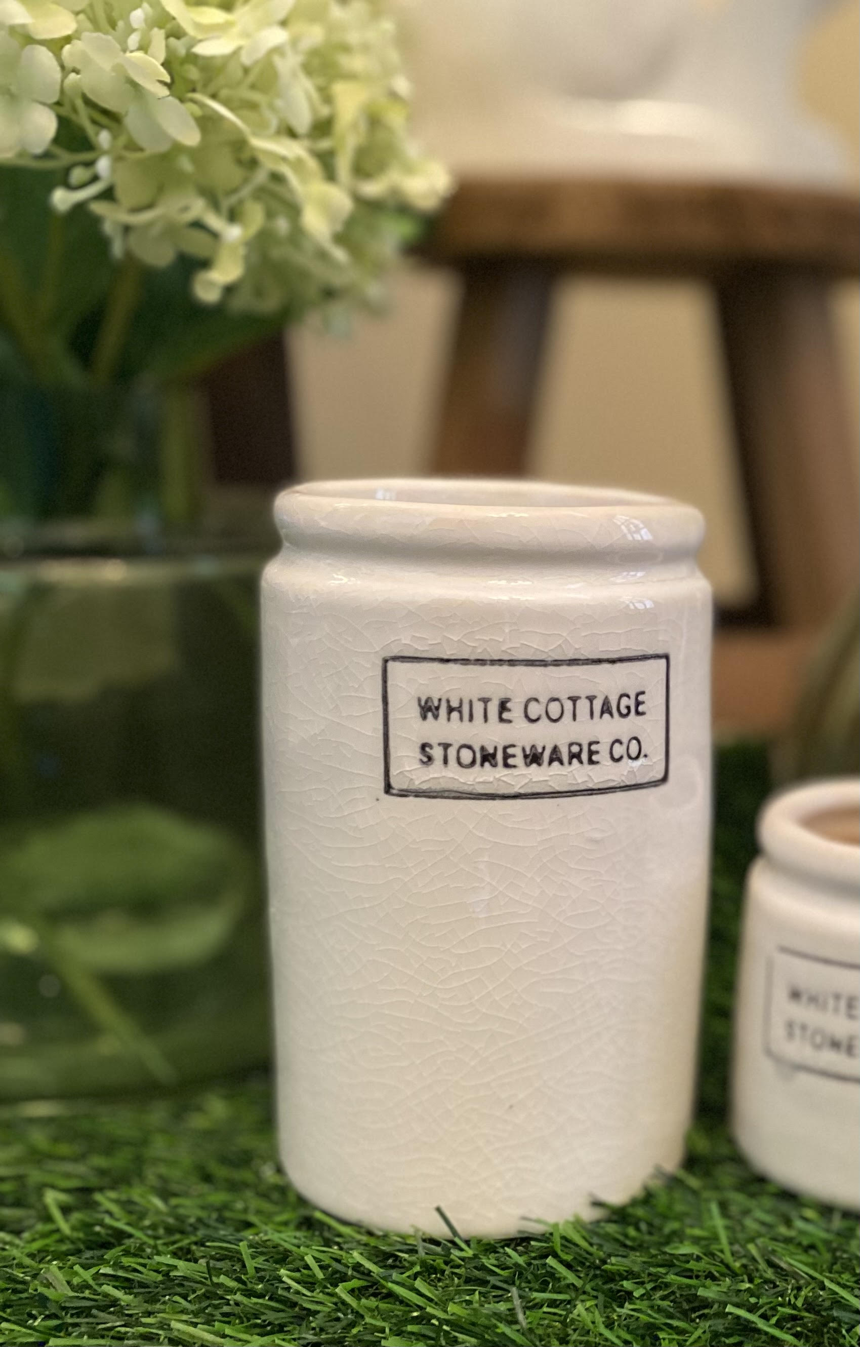 White Cottage Stoneware Small Crock - The Weed Patch