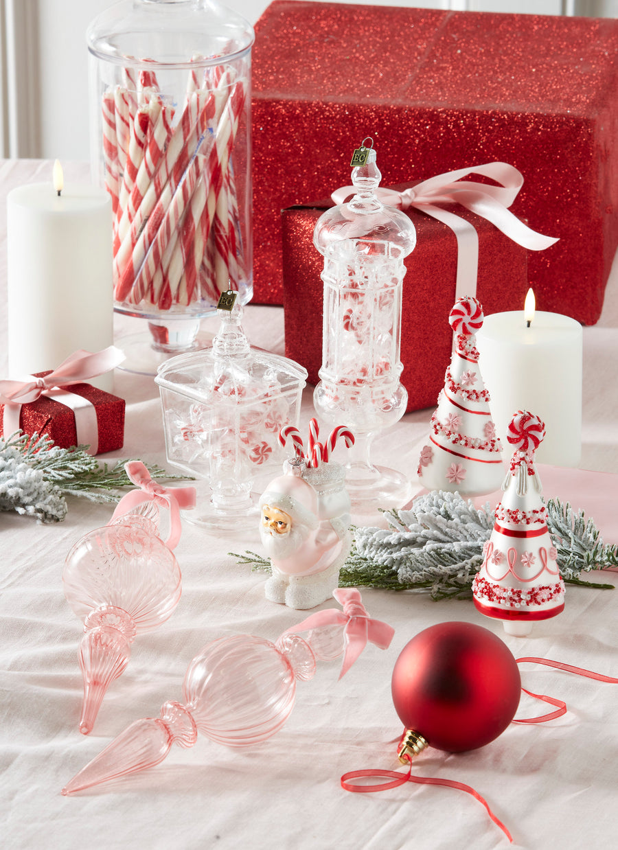 CLEAR PINK BLOWN GLASS FINIAL ORNAMENT