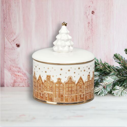 GINGERBREAD BROWNSTONE BOWL WITH LID