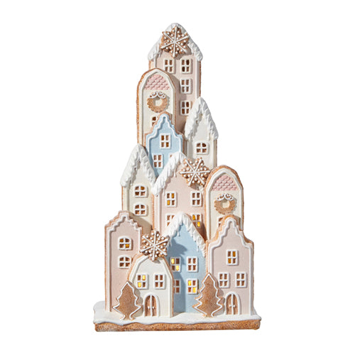 ICED LIGHTED PASTEL GINGERBREAD VILLAGE - SOLD OUT