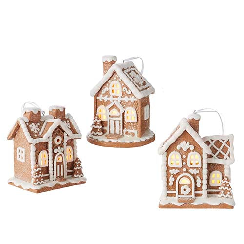 LIGHTED GINGERBREAD HOUSE ORNAMENTS