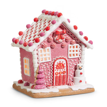 LIGHTED PINK GINGERBREAD HOUSE