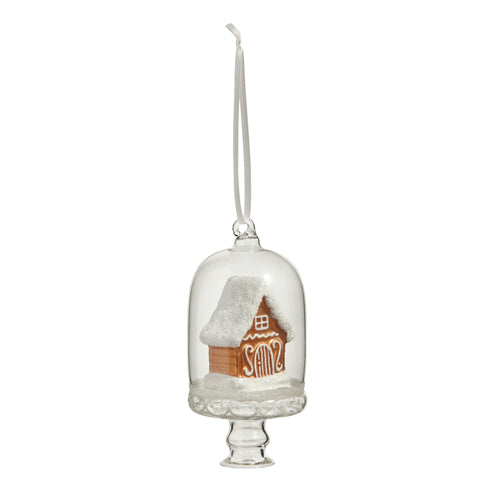 GLASS GINGERBREAD HOUSE ORNAMENT