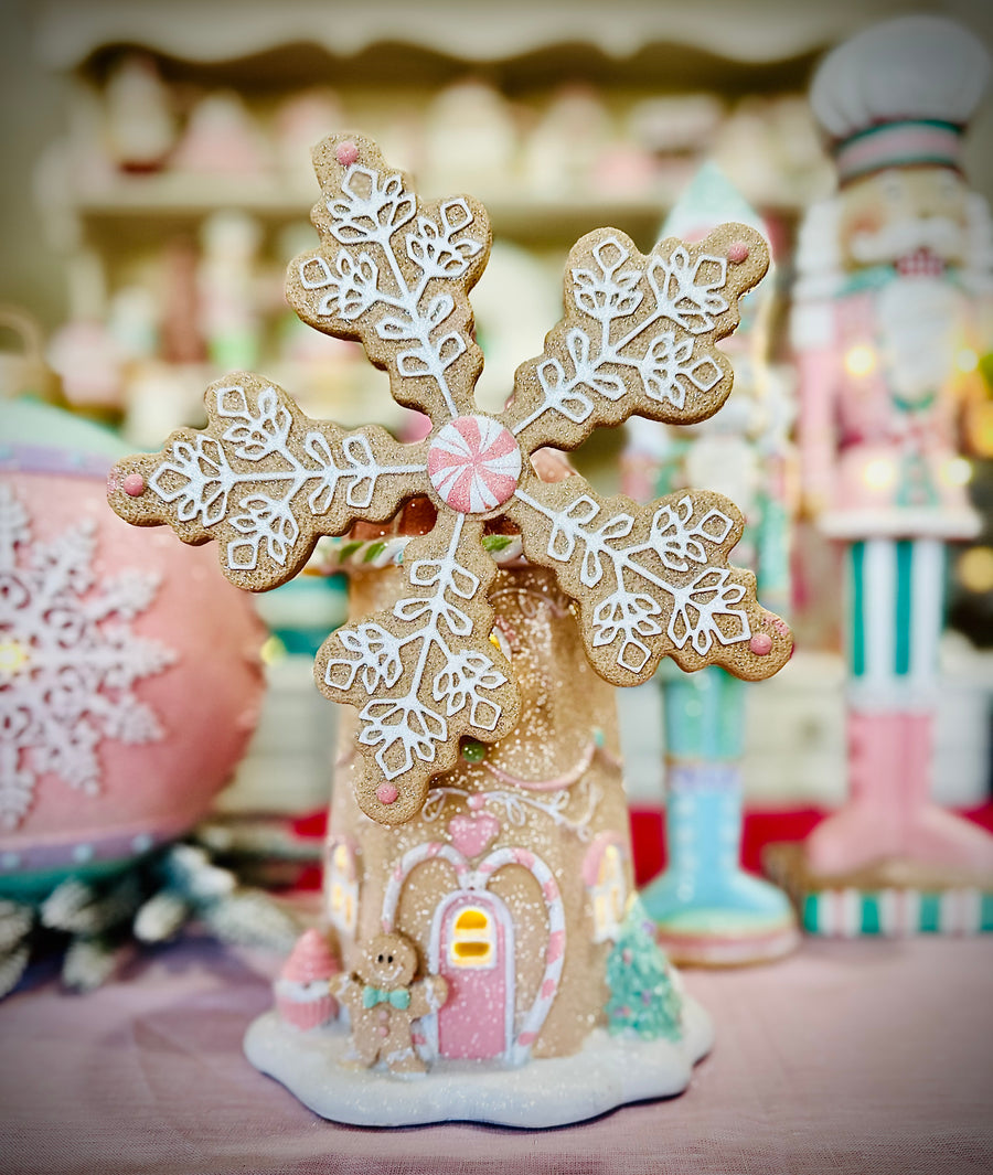 LED PASTEL PIPED GINGERBREAD WINDMILL