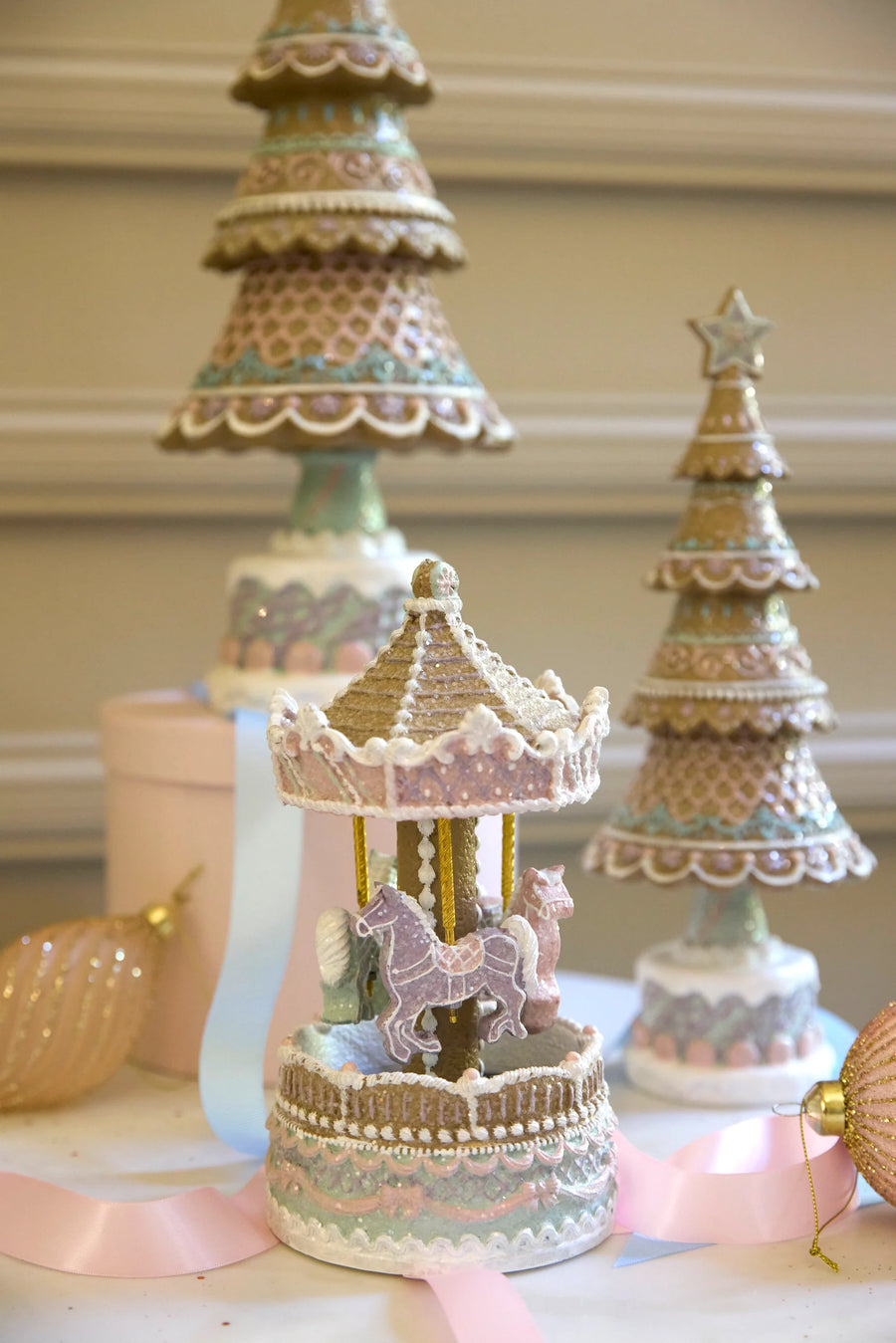 MUSICAL PASTEL GINGERBREAD CAROUSEL