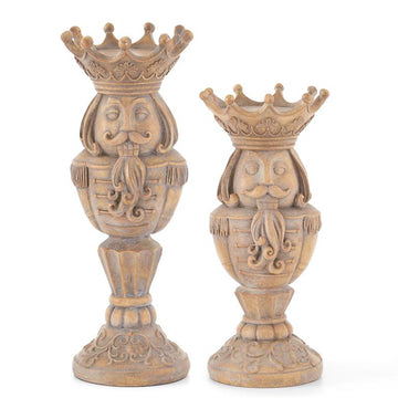 GRAY WASHED NUTCRACKER CANDLEHOLDER SET