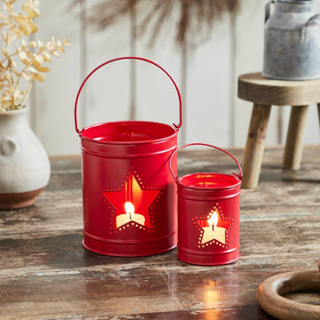 PATRIOTIC STAR BARN RED METAL CANDLE HOLDER