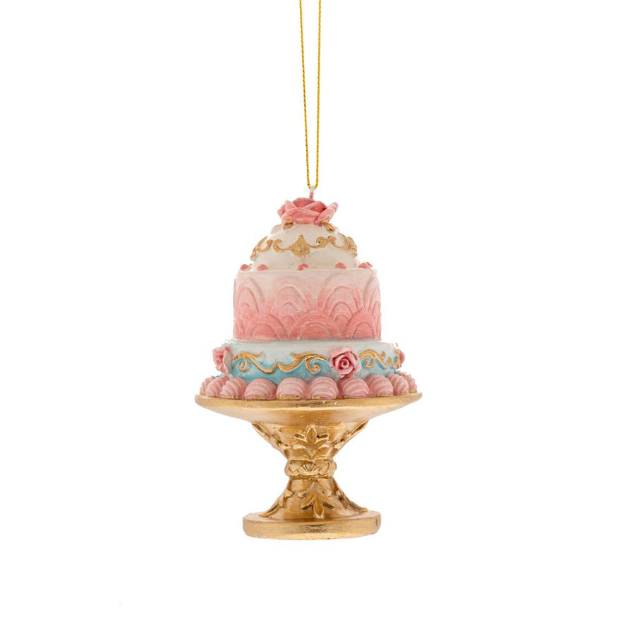 PINK CAKE ORNAMENT ON GOLD BASE