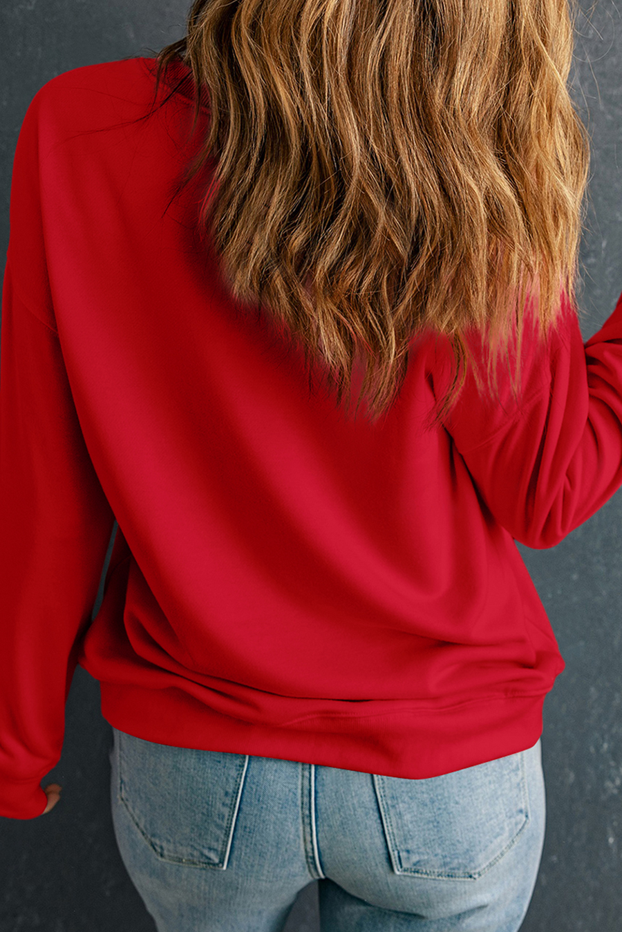 Racing Red Bow Pattern Drop Shoulder Crewneck Sweatshirt