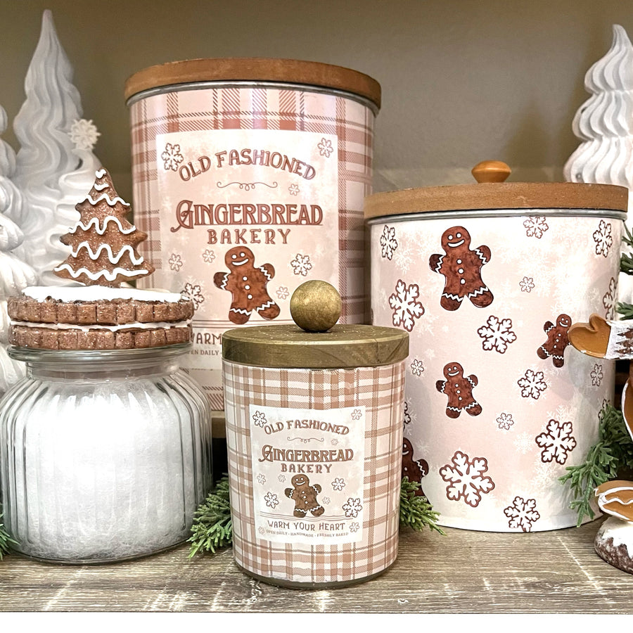 GLITTERED GINGERBREAD GLASS CANISTER