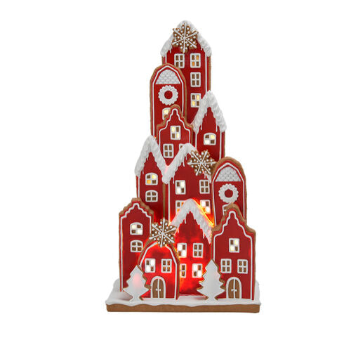 RED STACKED LED GINGERBREAD VILLAGE