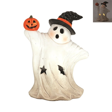 LIGHTED BOW-TIE GHOST WITH PUMPKIN