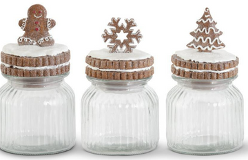 GLITTERED GINGERBREAD GLASS CANISTER