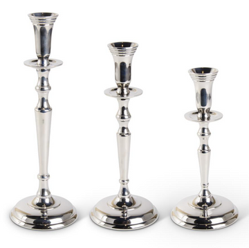 POLISHED SILVER TRADITIONAL CANDLE HOLDER SET