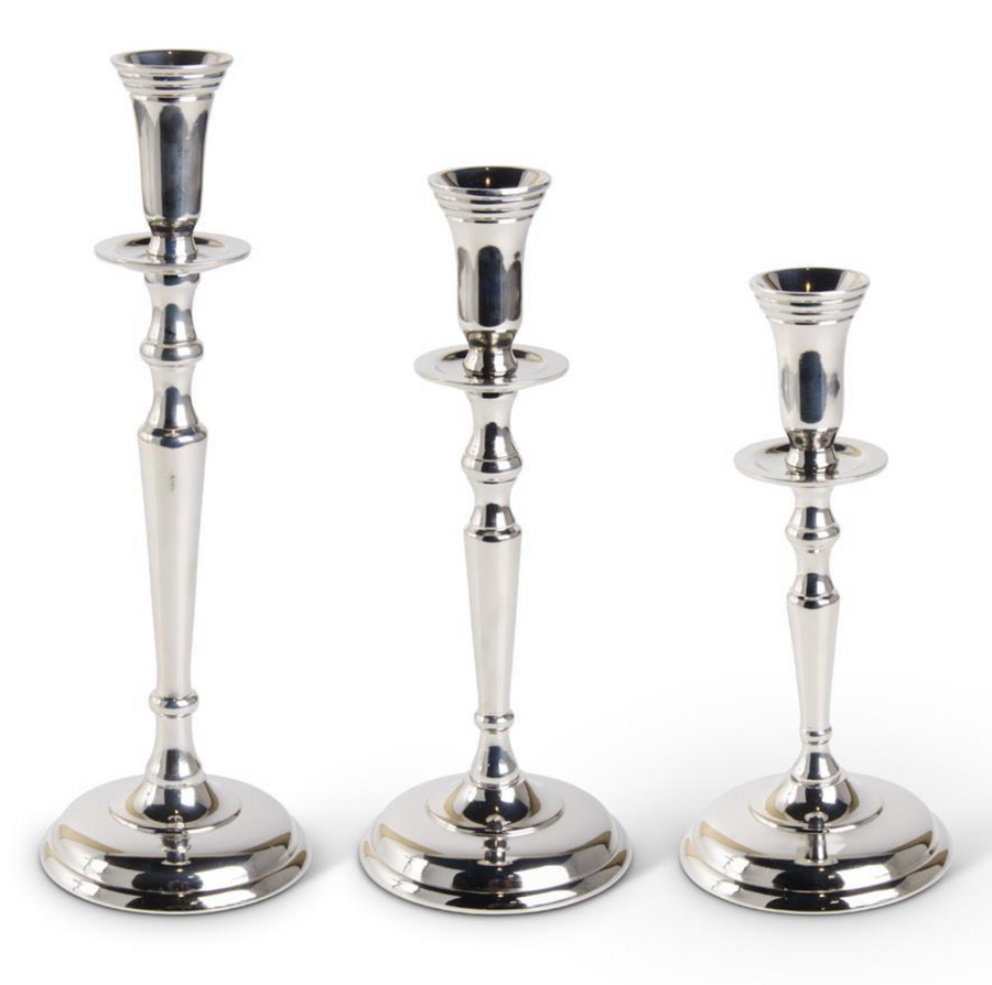 POLISHED SILVER TRADITIONAL CANDLE HOLDER SET