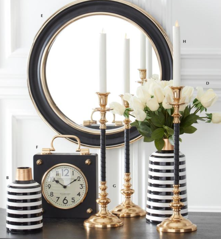 BLACK VEGAN LEATHER AND GOLD CANDLEHOLDER SET