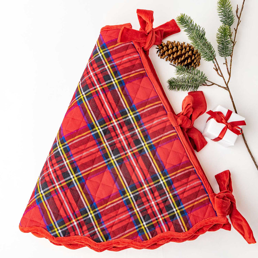 Red Plaid Quilted Tree Skirt