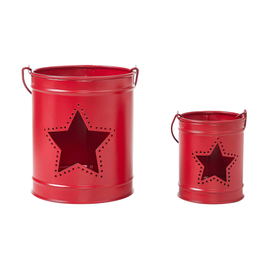 PATRIOTIC STAR BARN RED METAL CANDLE HOLDER