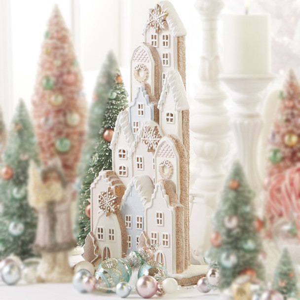 ICED LIGHTED PASTEL GINGERBREAD VILLAGE - SOLD OUT