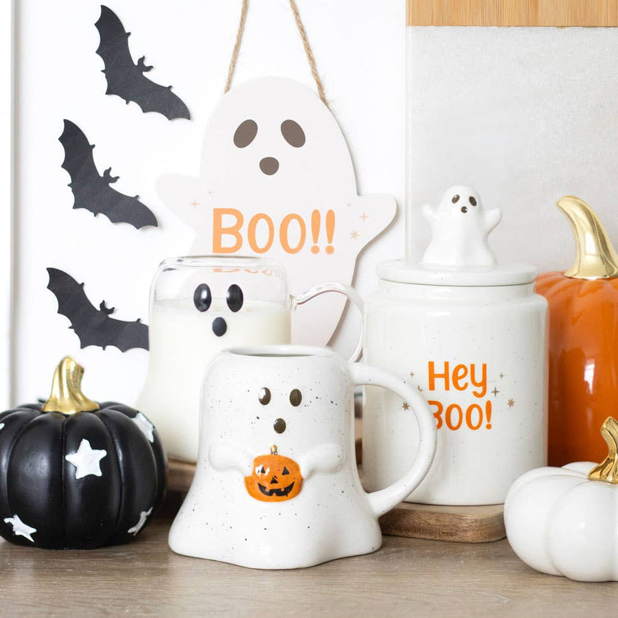 GHOST SHAPED GLASS HALLOWEEN MUG