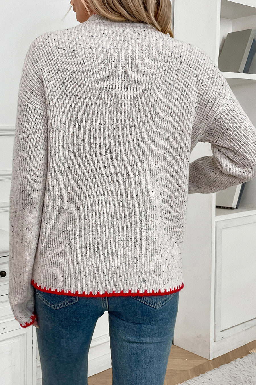 Light Grey Valentines Day Heart Pattern Sweater