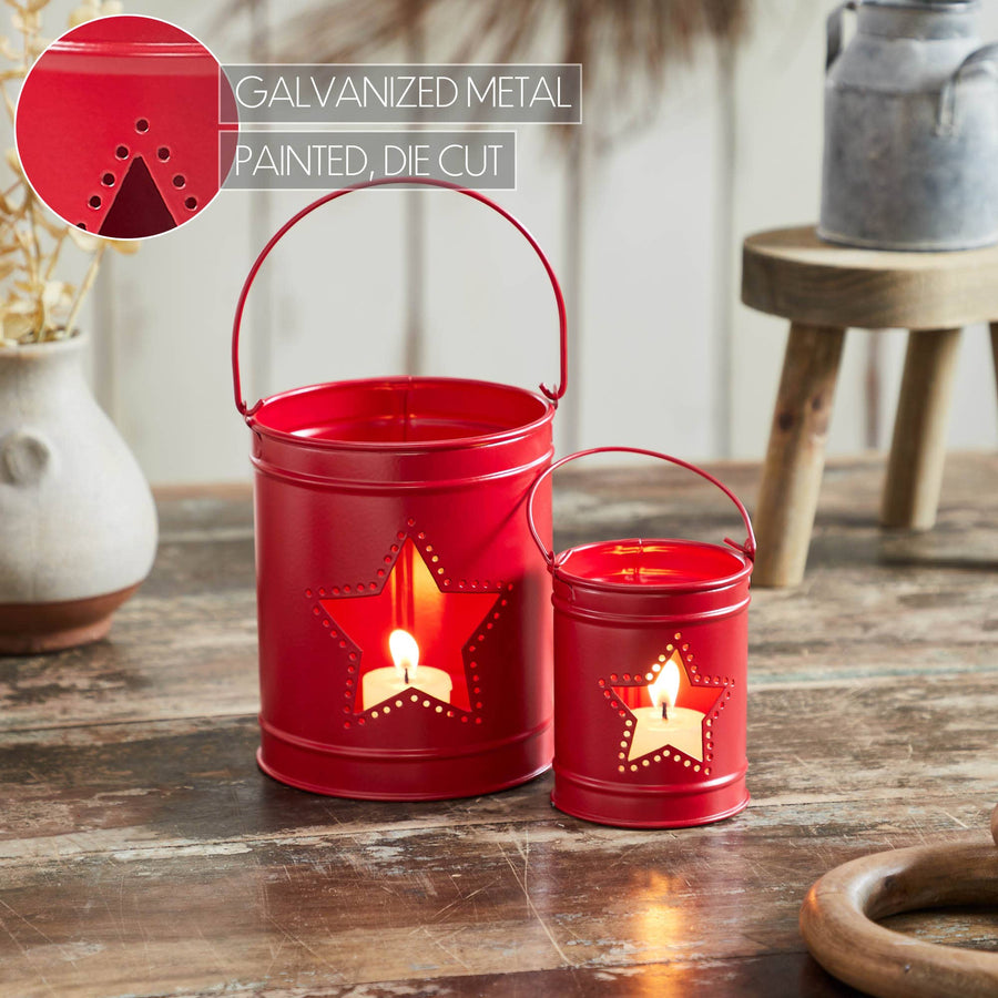 PATRIOTIC STAR BARN RED METAL CANDLE HOLDER