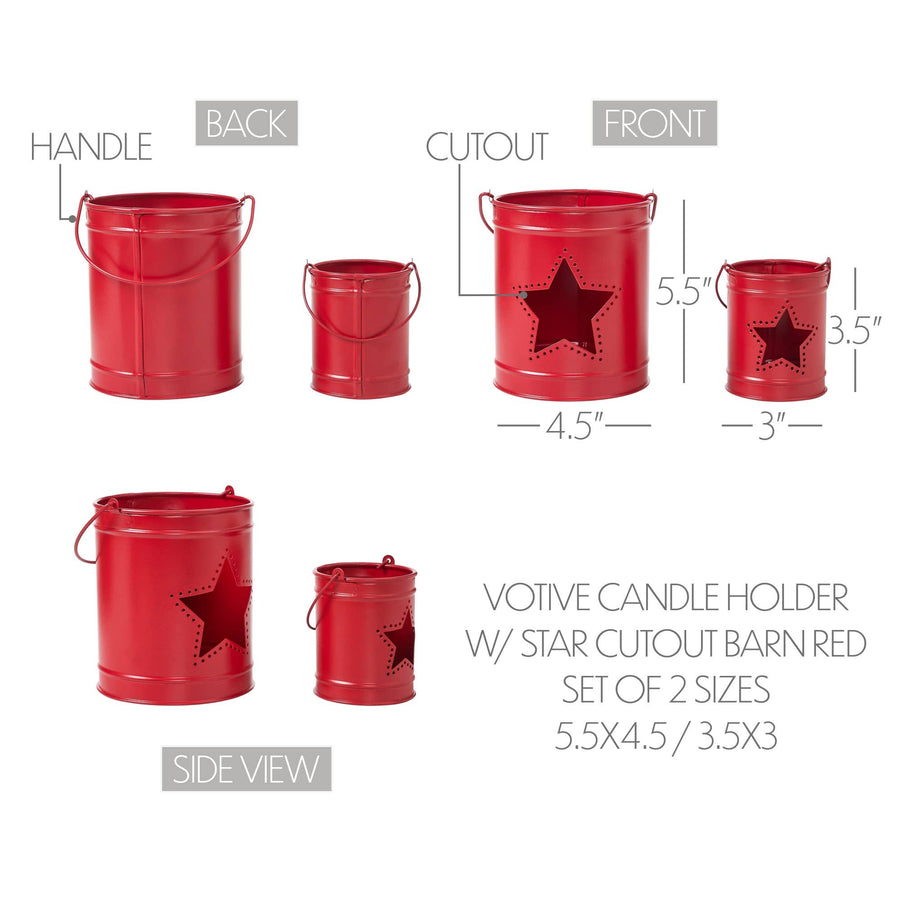 PATRIOTIC STAR BARN RED METAL CANDLE HOLDER