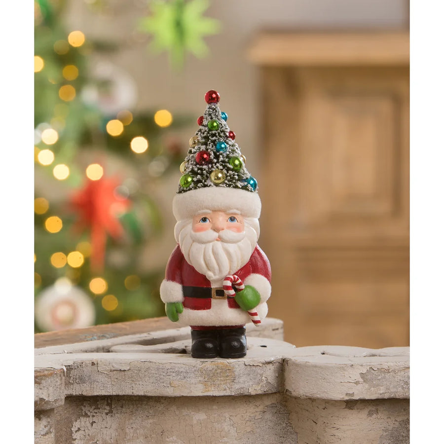RETRO SANTA WITH CANDY CANE AND TREE HAT