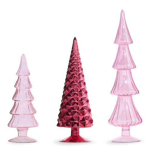 SET OF PINK GLASS TREES