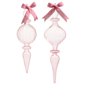 CLEAR PINK BLOWN GLASS FINIAL ORNAMENT
