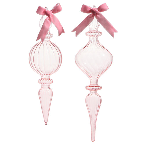 CLEAR PINK BLOWN GLASS FINIAL ORNAMENT