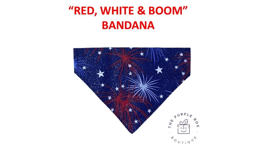 RED, WHITE AND BOOM PET BANDANA