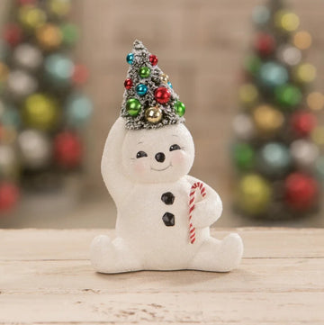 BETHANY LOWE HOLIDAY RETRO CANDY CANE SNOWMAN WITH TREE