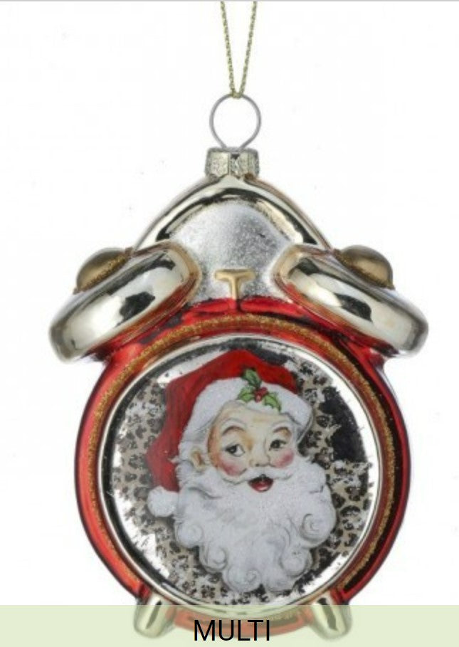 GLASS SANTA CLOCK ORNAMENT