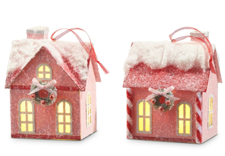 LIGHTED PINK HOUSE ORNAMENT