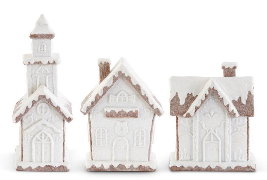 GLITTERED WHITE FROSTED GINGERBREAD HOUSES