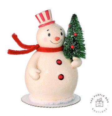 NOSTALGIC FROSTED CANDY SNOWMAN WITH TREE
